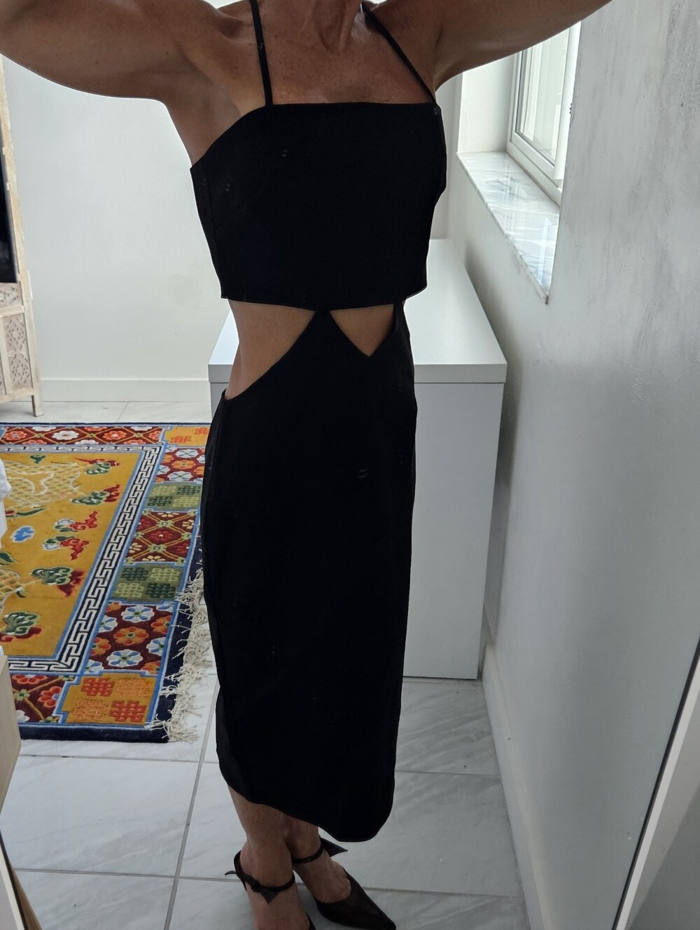 Vintage Intrigue Couture Black Cutout Low Waist Mid Length Dress Circa 1990 - Picture 14 of 16